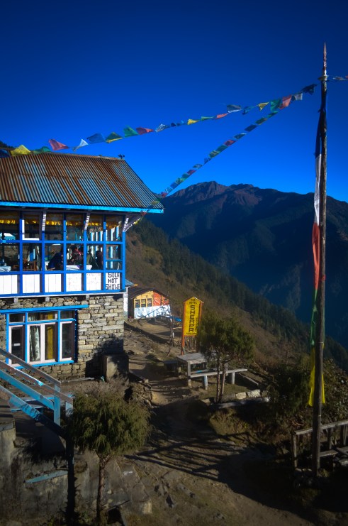 A view of the Hotel Sherpa dining room – where we sat warming ourselves around the wooden stove.