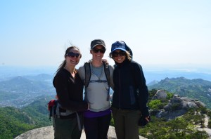We summited a peak! From left to right, Jenelle, Katie and me.